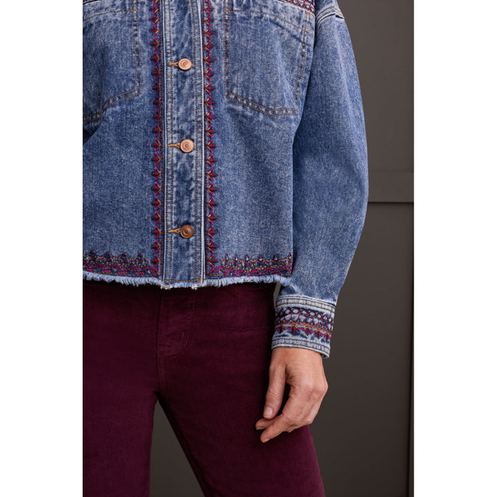 Tribal Crop Embroidered Denim Shacket