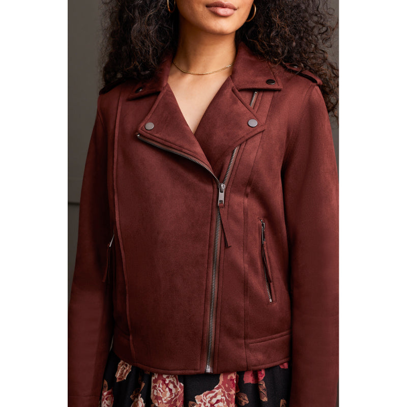 Tribal Faux Suede Biker Jacket