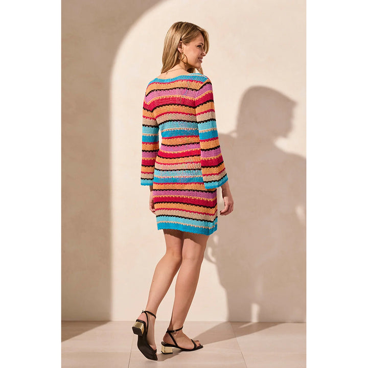 Robe cache-cœur à manches cloche en tricot crocheté tribal