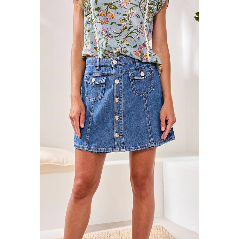 Jupe-short en jean boutonnée Audrey de Tribal