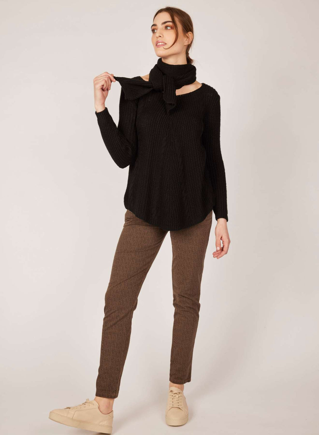 Pistache Flared Cableknit Sweater with Scarf