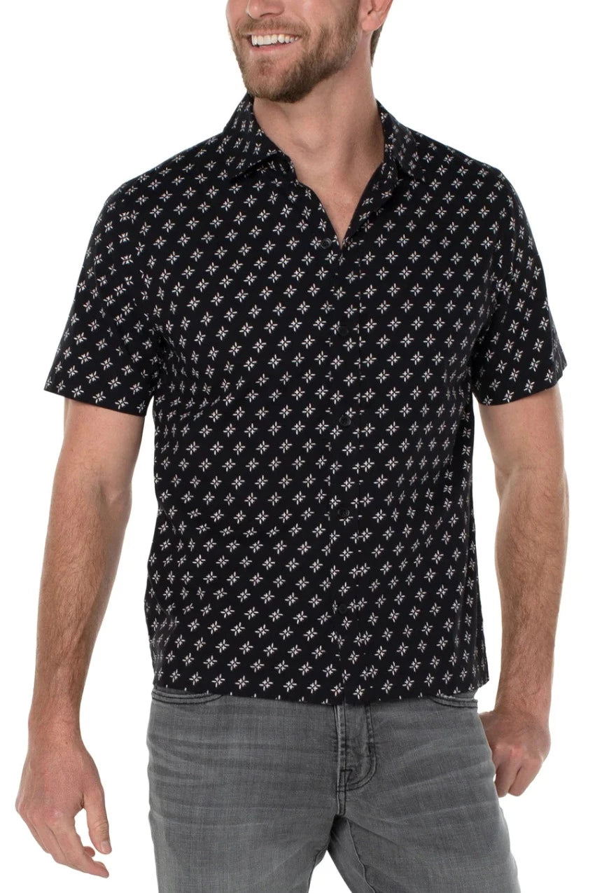 Liverpool Men's Printed Short Sleeve Shirt - Black Porcelain