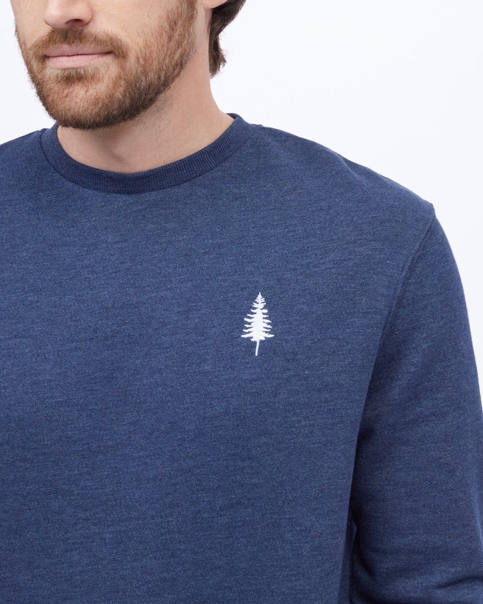 Men's TreeFleece Golden Spruce LS Crew - Blue Front Close Up