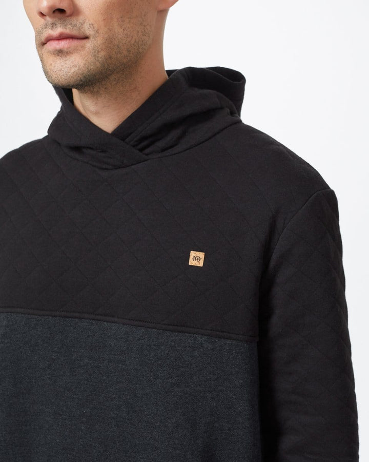 Men's Quilted Block Hoodie - Black Front Close Up