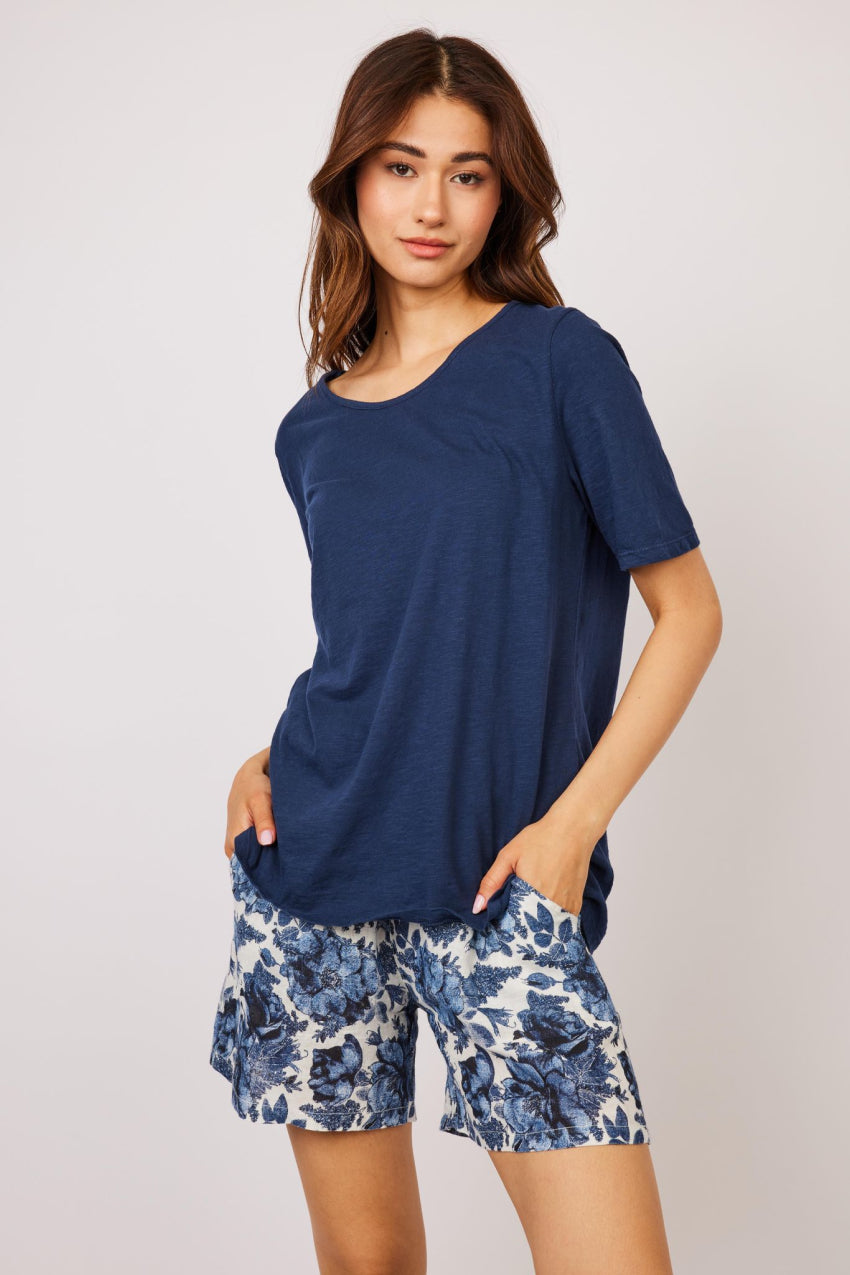 Pistache Round Neck Slub Cotton T-shirt