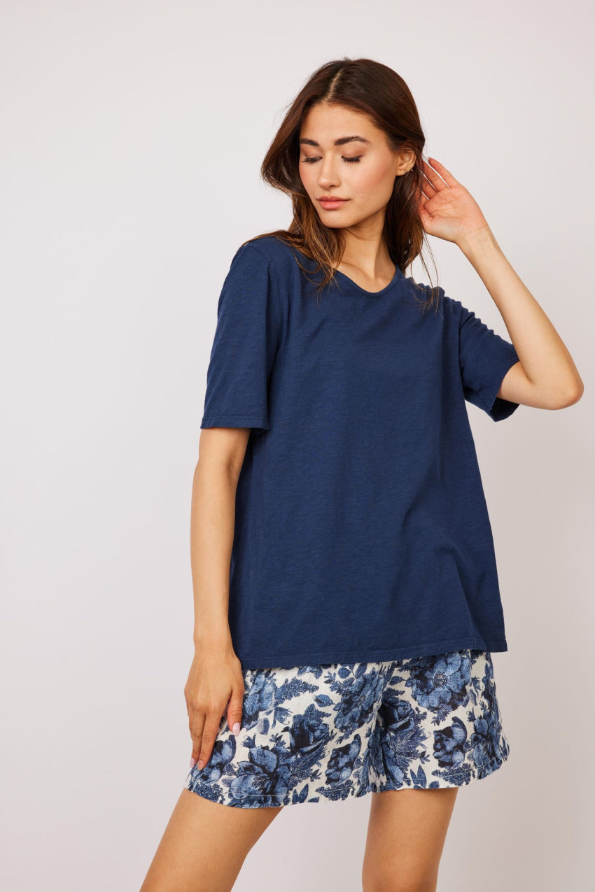 Pistache Round Neck Slub Cotton T-shirt