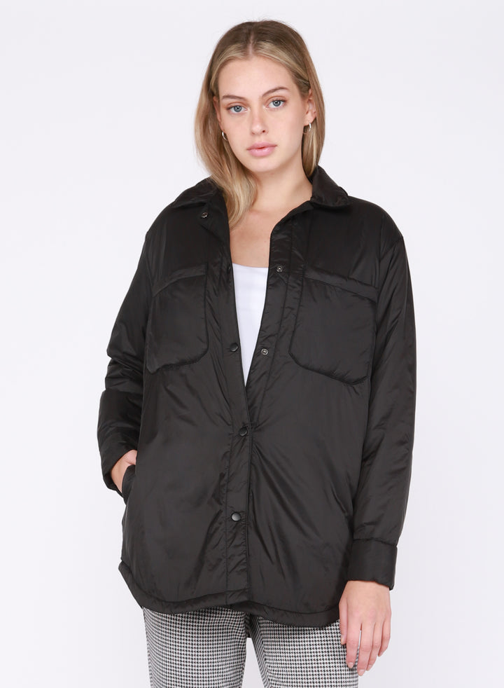 Black Tape Light Puffer Shacket